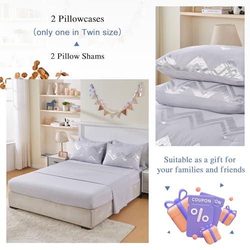 Wowelife Wowelife 6 Pieces Silver Grey Twin Comforter Set Gray Kids Twin XL Comforter Bedding Sets College Dorm for Girls & Boys Bed in A Bag Glitter with Sheets for Kids, 2 Pillow Shams and 1 Pillow Case