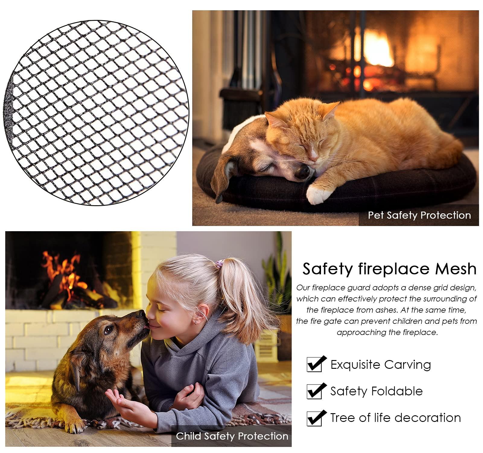 GaRcan Large Fire Screens and Guards, Folding Stove/Heatilator/Wood Burner Safety Fireplace Fence, Trifold Panel Child Friendly Surround Cover, Heavy