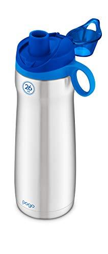 Pogo Pogo Vacuum Insulated Stainless Steel Water Bottle with Leak Proof Chug Lid and Silicone Carry Loop, Blue, 26oz