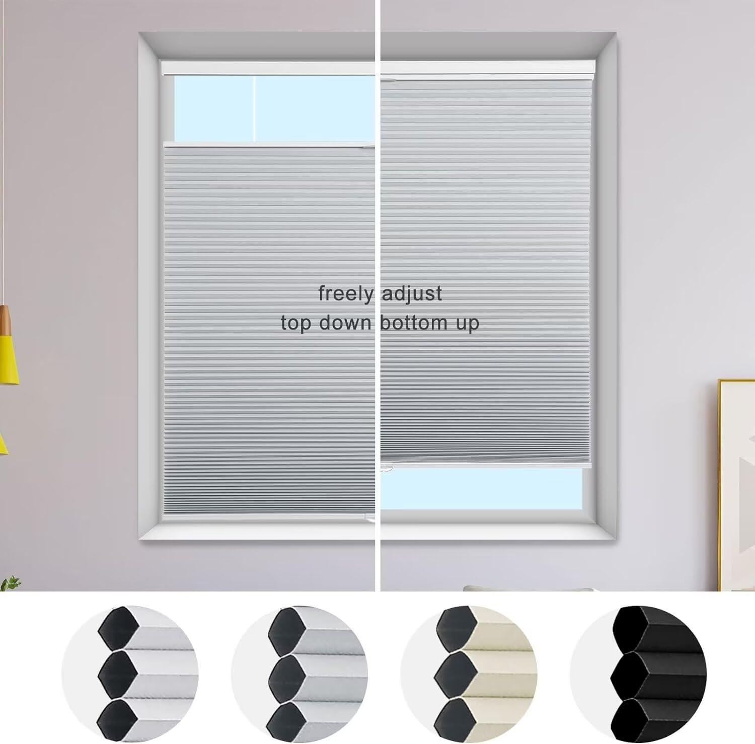 MYshade MYshade Custom Top Down Bottom Up Cellular Shades Blackout Up Down Window Blind Cordless Cellular Blinds & Shades Easy to Install 20" W x 24" H Grey