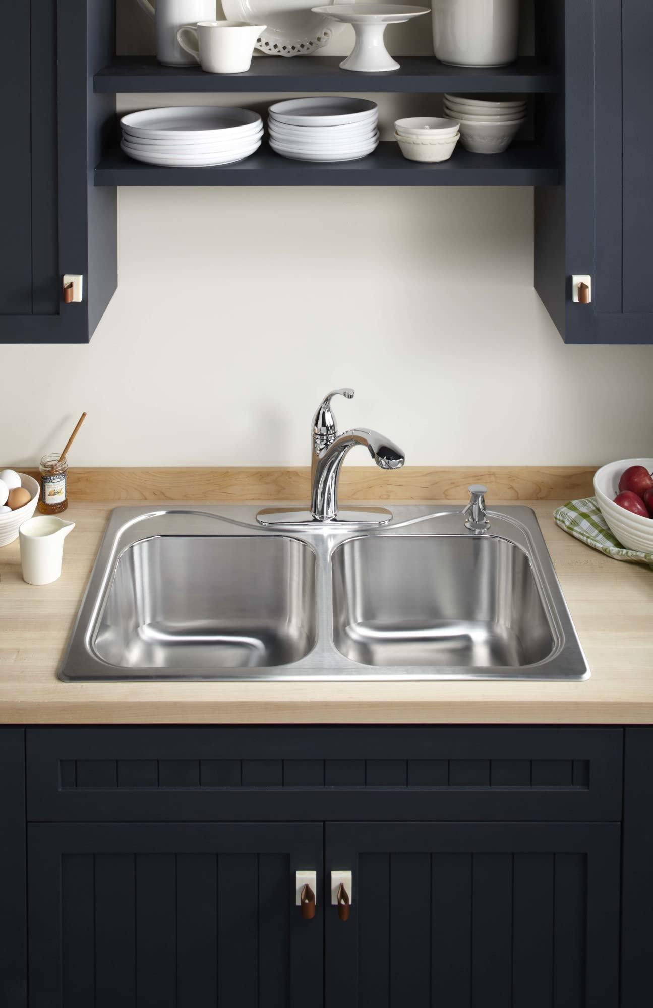 Kohler KOHLER 1895-C-CP Kitchen Sink Soap Dispenser with Contemporary Design, Store Liquid Soap, Dishwasher Liquid, or Hand Lotion, Polished Chrome, 16oz