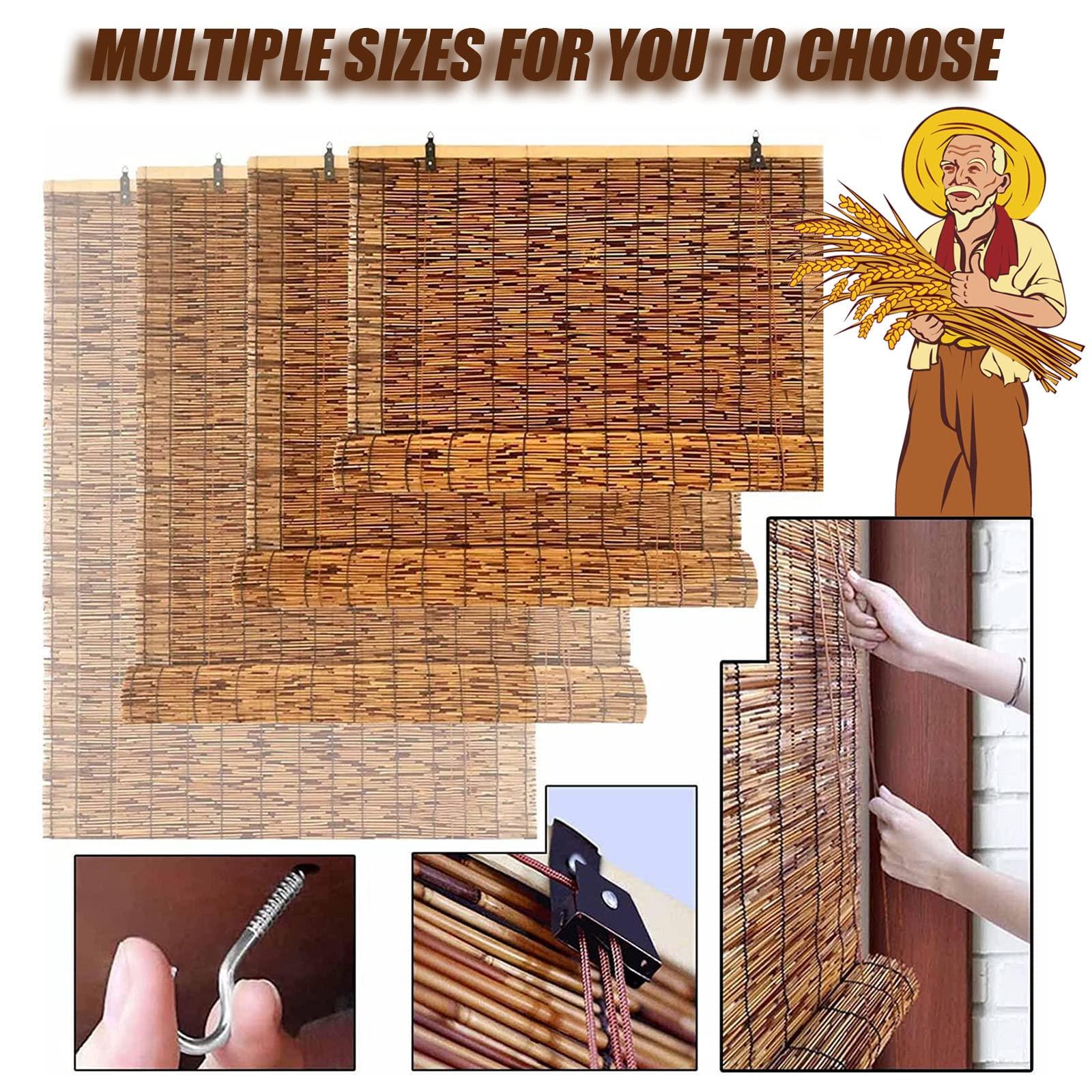 OCAZI Bamboo Roll-Up Shades for Patio & Indoor/Outdoor Privacy - 43x59in (WxH) Brown Reed Blinds