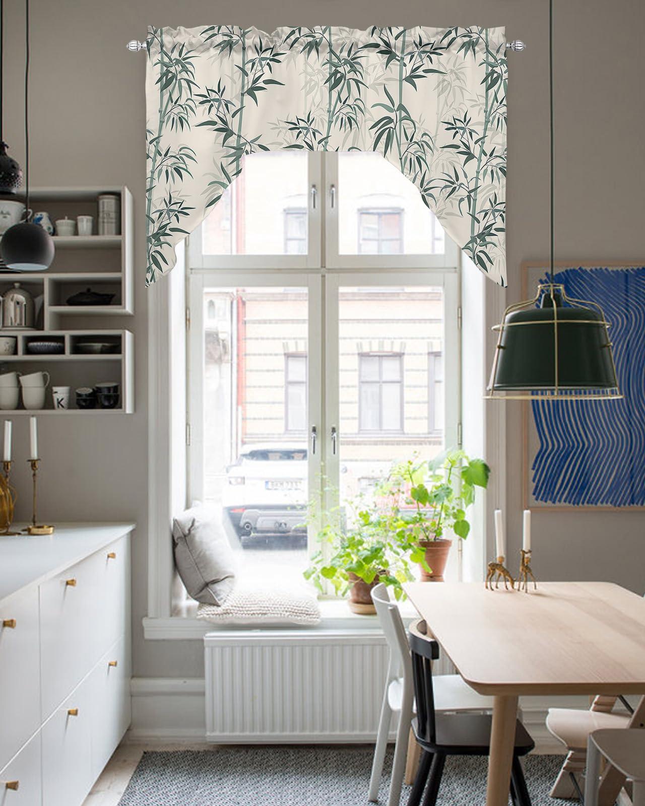 Jolunifun Asian Japanese Swag Valance Kitchen Curtains,Rod Pocket Valance Curtain Panels for Bedroom Bathroom Cafe Windows,Chinese Retro Bamboo Rustic Oriental Traditional Farmhouse Ink Painting 56''x36''