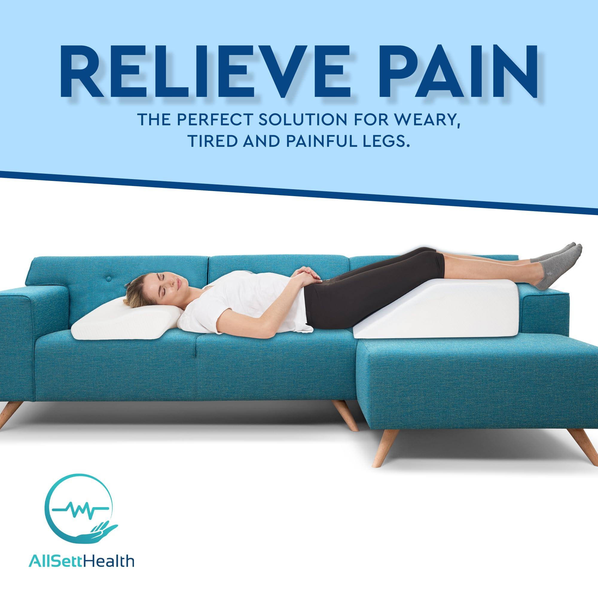 AllSett Health Leg Elevation Wedge Pillow for Sleeping, After Surgery | Memory Foam | Relieves Foot and Ankle Injury, Legs, Hip, and Knee Pain, Improves Blood Circulation, 8 Inch