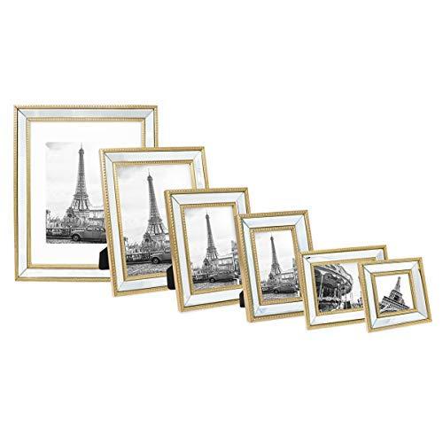 Isaac Jacobs International Isaac Jacobs 11x14 (Matted 8x10) Gold Mirror Bead Picture Frame - Classic Mirrored Frame with Dotted Border Made for Wall Display, Photo Gallery and Wall Art (11x14 (Matted 8x10), Gold)