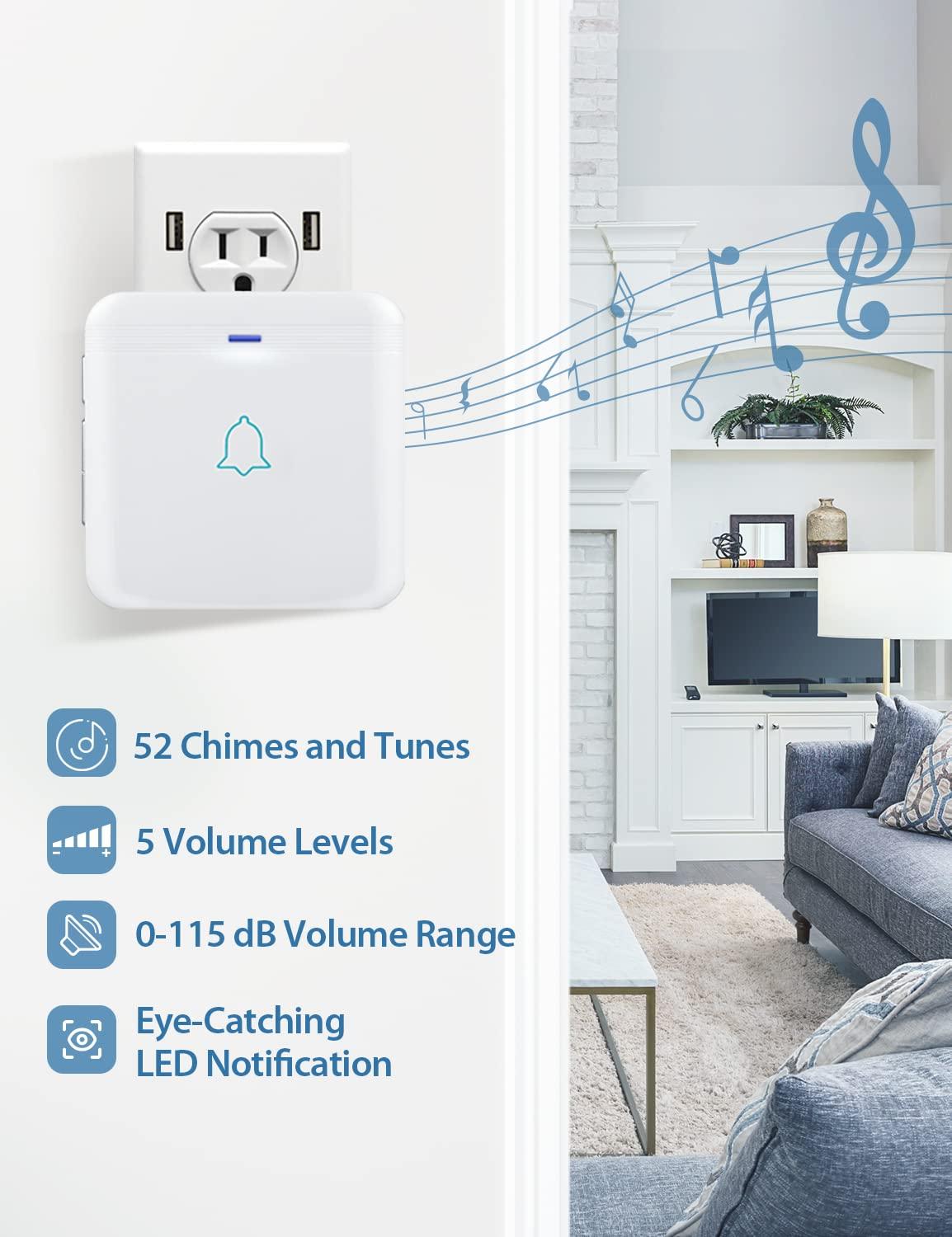 AVANTEK AVANTEK Wireless Doorbell, D-3W Waterproof Door Chime Kit Operating at over 1300 Feet with 2 Plug-In Receivers, 52 Melodies, CD Quality Sound and LED Flash