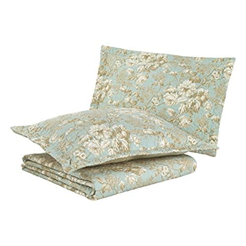 Laura Ashley Laura Ashley Home - Queen Quilt Set, Cotton Reversible Bedding with Matching Shams, Bedroom Decor Ideal for All Seasons (Brompton Green, Queen)