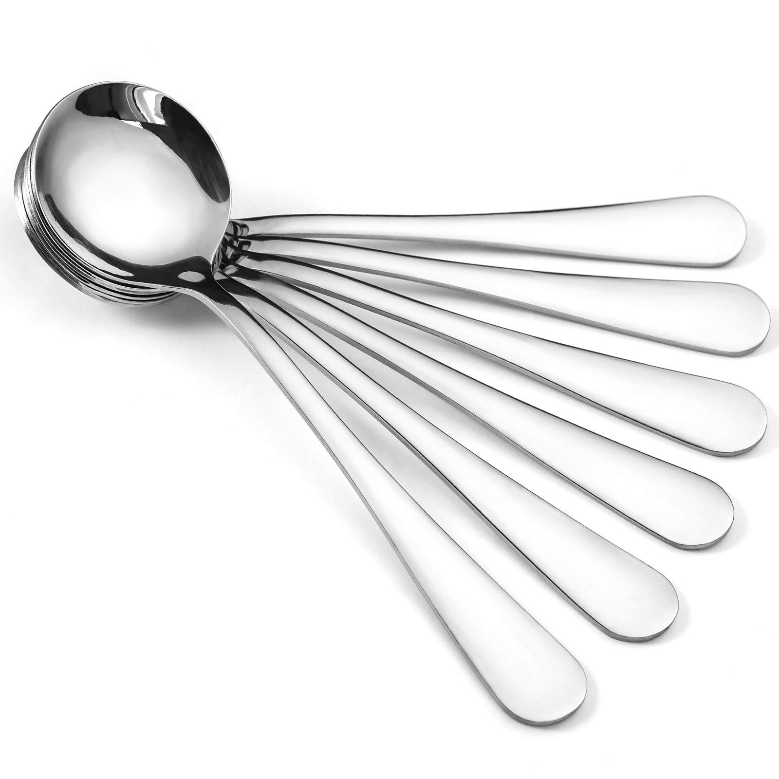 HIWARE Hiware 12-Piece Soup Spoons, Round Stainless Steel Bouillon Spoons