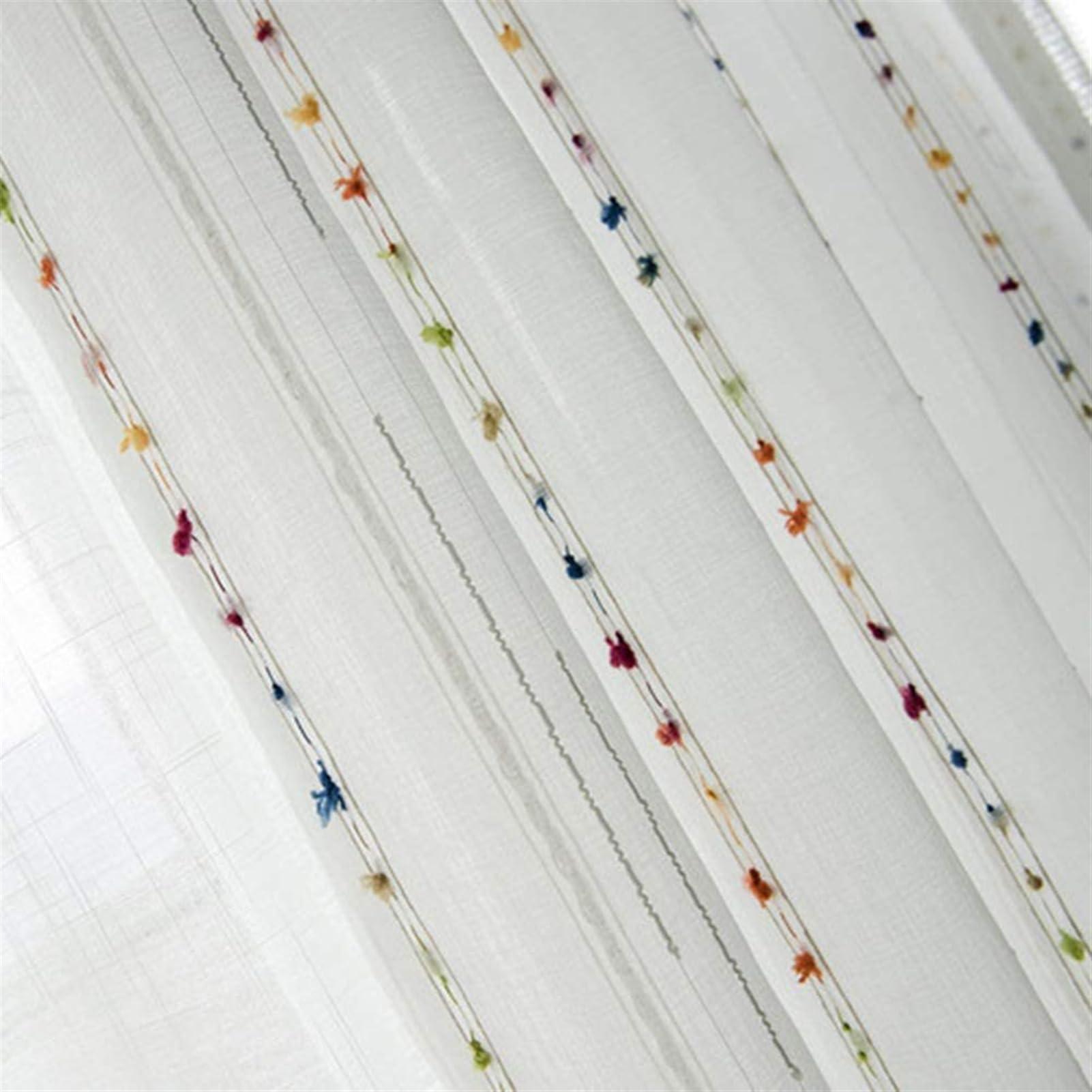 SK Studio SK Studio Sheer Curtains Rod Pocket Privacy Light Filtering Semi Sheer Drapes Tassels Farmhouse Curtains with Pom Pom for Bedroom Living Room 1 Panel White A, W55 x L57 Inch