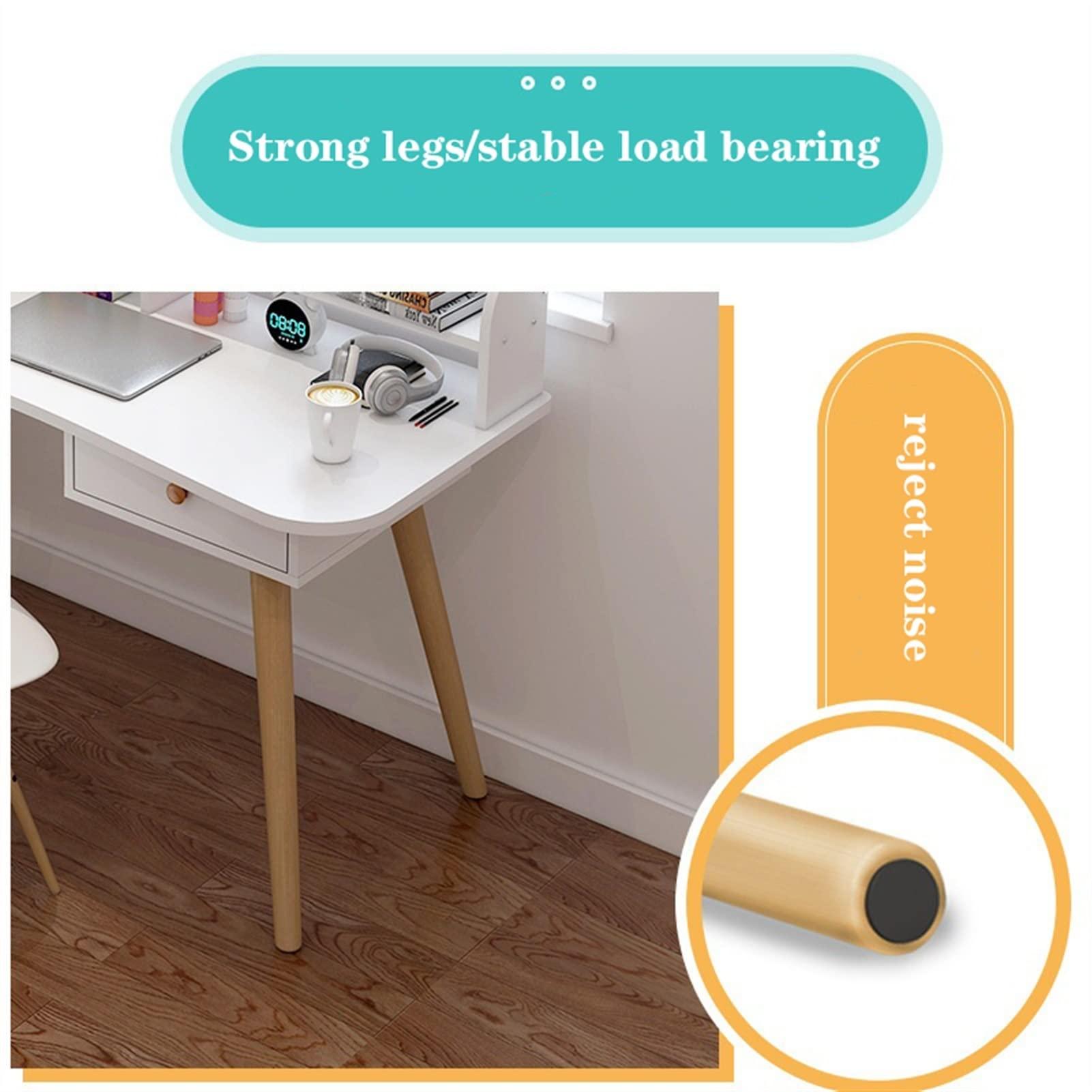 SUNESA SUNESA PC Desk White Modern Minimalist Desk with Wood Leg Desktop PC Laptop Desk with Storage Rack Home Bedroom Furniture Dormitory Student Writing Desk Office Desks