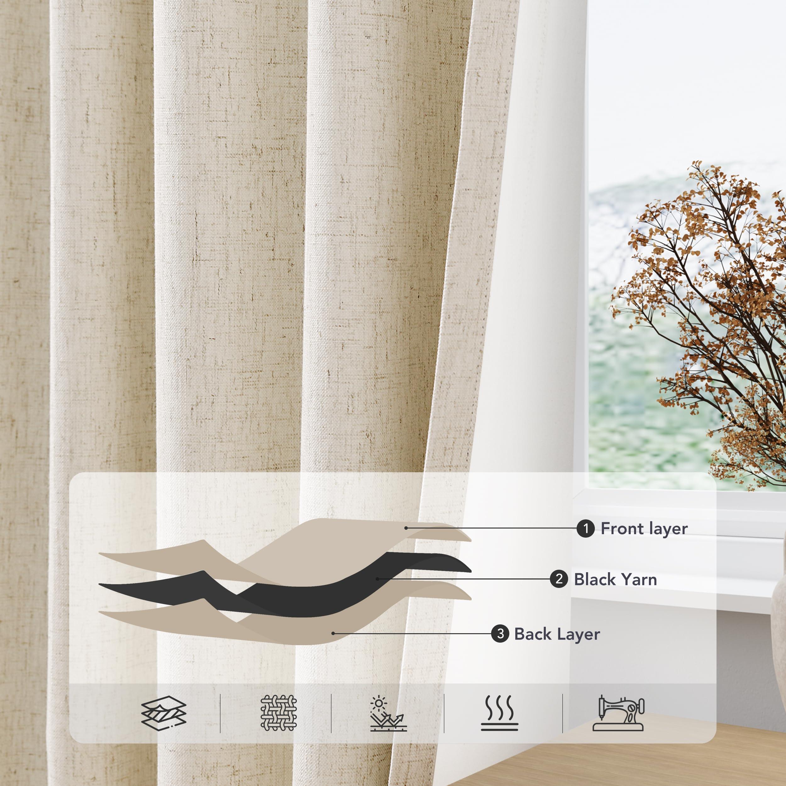 Nanspring Beige Linen Blackout Curtains for Bedroom 96 Inch Length 2 Panels Set Back Tab Pocket Neutral Farmhouse Living Room Darkening Curtains Track System Thermal Insulated Black Out Drapes 52x96