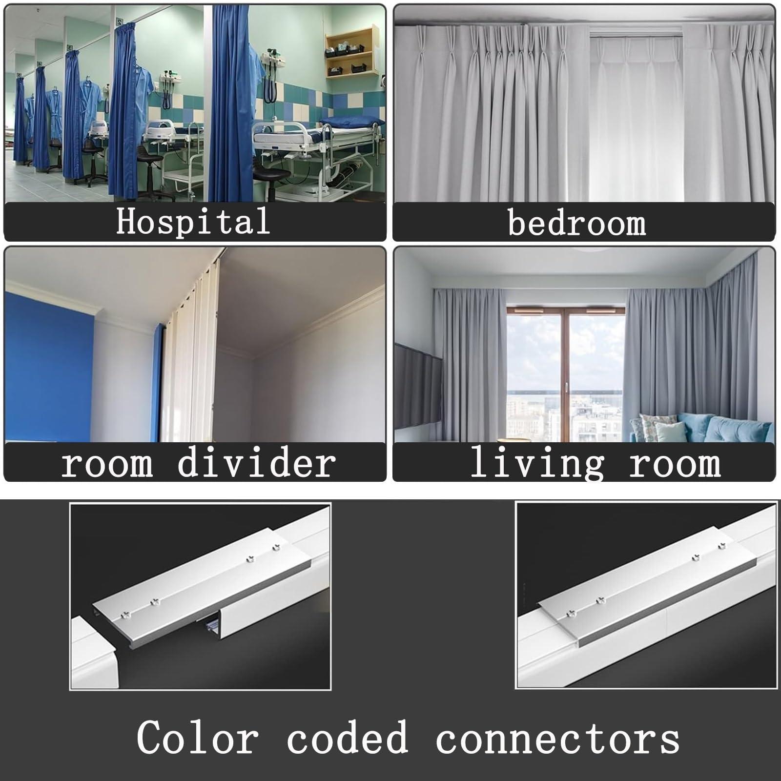 ROFBIHG Aluminum Ceiling Curtain Track, Heavy Duty Curtain Track System, Curtain Track Rail Fixings, Built-in Room Divider Sliding Rail, Ceiling Track Set for Curtains, Can Be Used for Windows, Bedrooms (Col