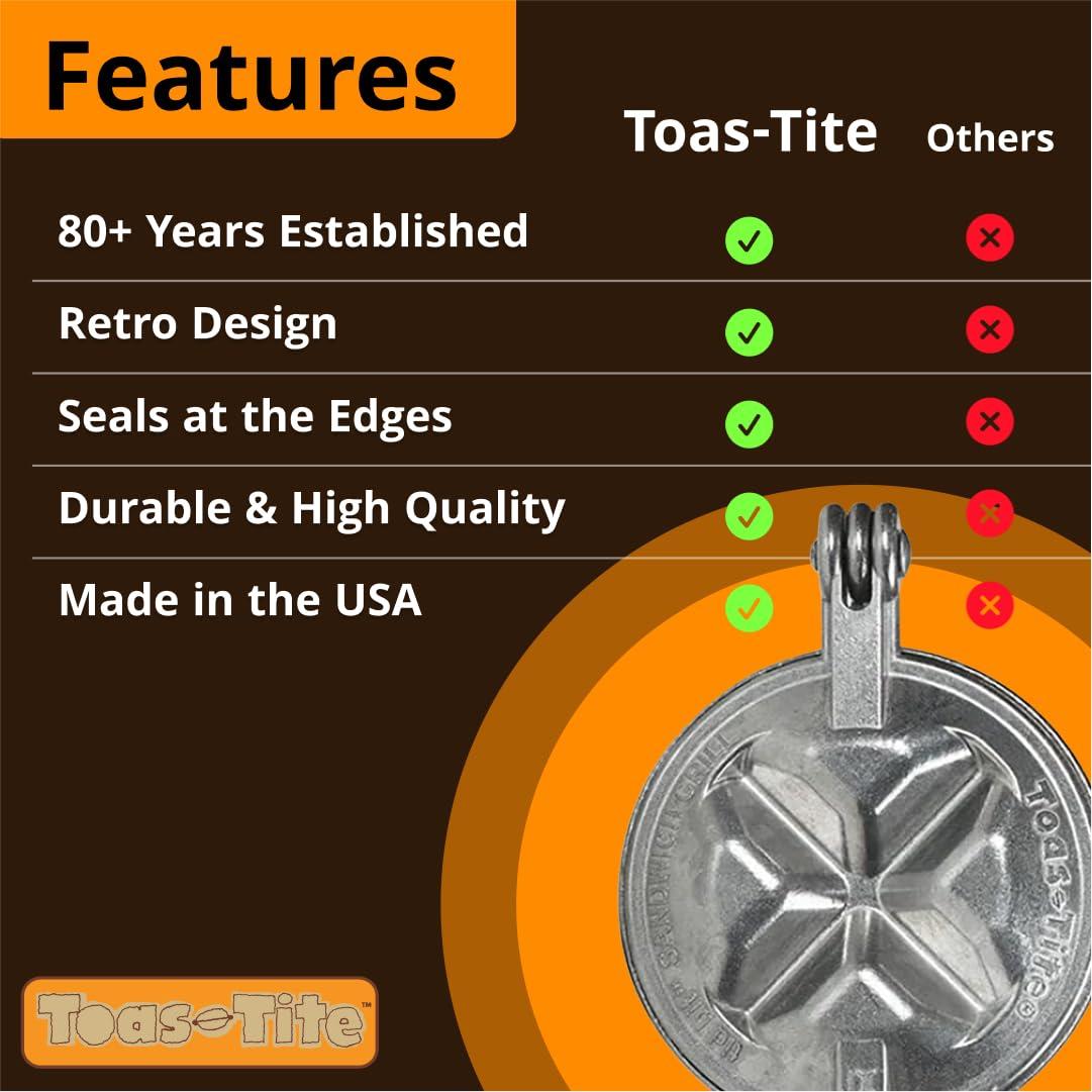 Toas-Tite Toas-Tite Sandwich Grill, Handheld Sandwich Maker, Hand Toaster, Panini & Sandwich Press for Hot Sandwiches, Pies - Best for RV Camper, Stovetop, Grill, Tool for Portable Cooking 3-Pack
