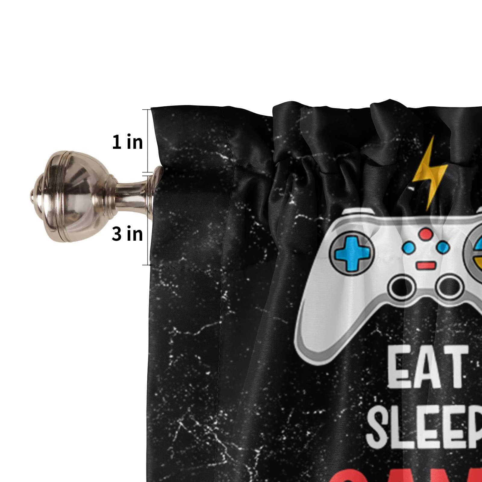 Jolunifun Kitchen Curtain 24 Inch Length,Video Game Art Funny Quotes Small Short Cafe Tiers Curtains Drape,2 Panels Pocket Curtains Window Treatment Games Gamer Gamepad Earphone Waiting to Load Black 55x24