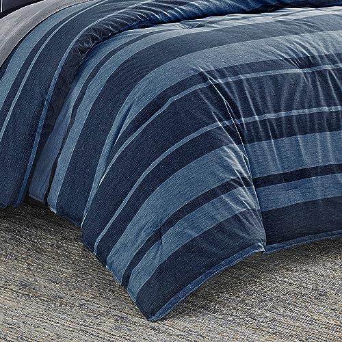 Nautica Nautica - Queen Comforter Set, Cotton Reversible Bedding with Matching Shams, Stylish Home Decor (Longpoint Blue, Queen), Navy/Blue