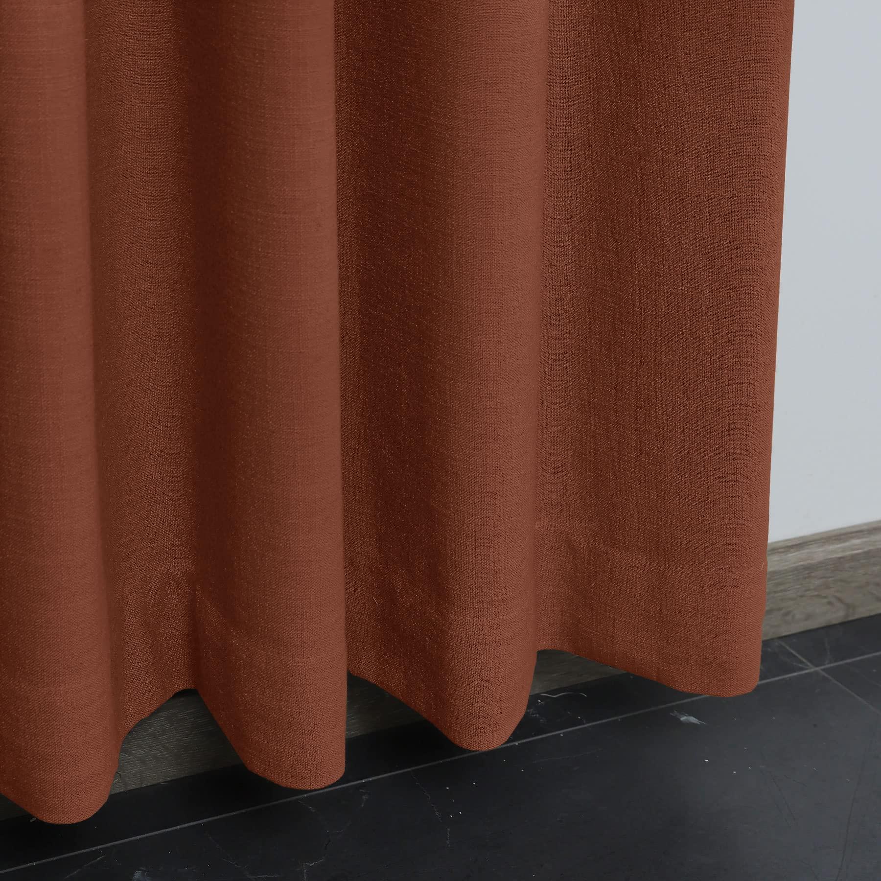 Fcosie Fcosie Extra Long Linen Curtains for High Ceiling 9, 10, 12, 14, 15, 16, 17, 18, 20, 24 ft Long Room Darkening Grommet Drapes Custom Made Length for Loft (1 Panel), 100" W x 132" L, FireBrick