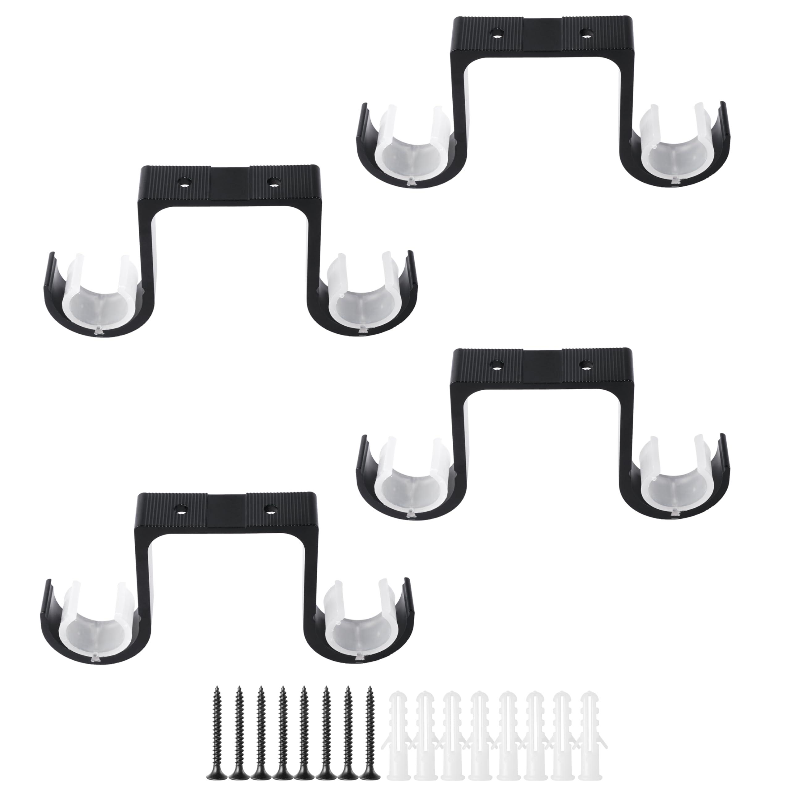 AddGrace Curtain Rod Brackets 4 Pcs - Aluminum Alloy Ceiling Mounted Double Curtain Rod Brackets Black