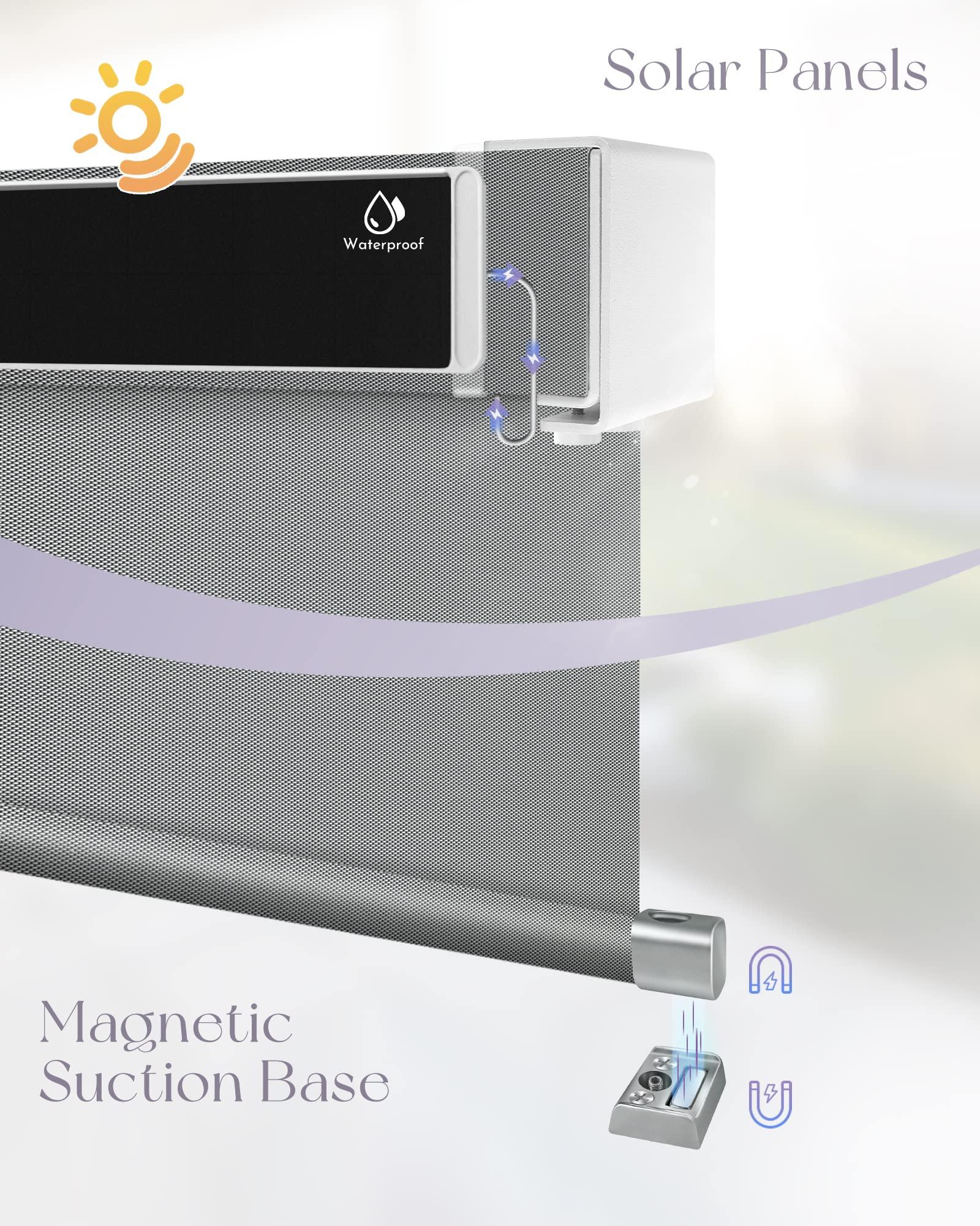 Graywind Graywind Motorized Outdoor Shades for Patio Compatible with Alexa Google Smart Sun Shades Exterior Solar Powered Blinds Electric Roller Shades Outside, Custom Size (3% Openness Fresh Grey)