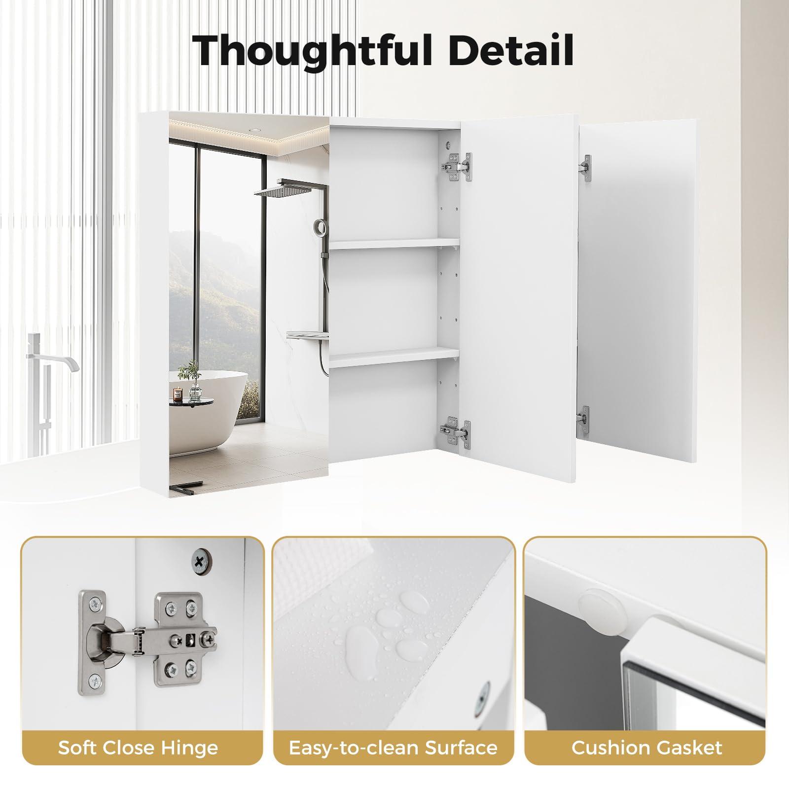 LOKO LOKO Large Bathroom Medicine Cabinet with Mirror, Wall Mounted Bathroom Cabinet with 3 Mirrored Doors & Adjustable Shelves, Triple Mirror Door Bathroom Wall Cabinet, 36 x 4.5 x 25.5 Inches