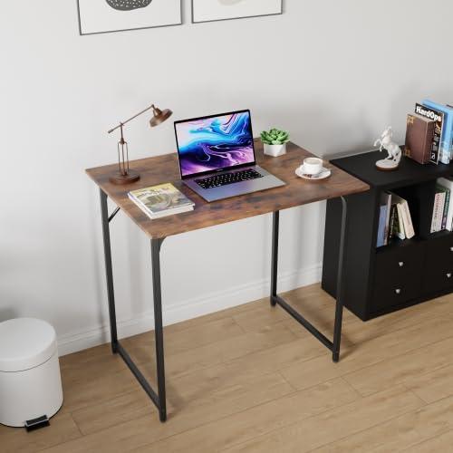 MKDLUFEI Small Desk, 32 Inch Small Computer Desk, Computer Table with MDF Board & Black Metal Frame, Work Desk with Adjustable Leg Pads, Office Table for Home Office Bedroom Small Spaces, Study Table, Vintage