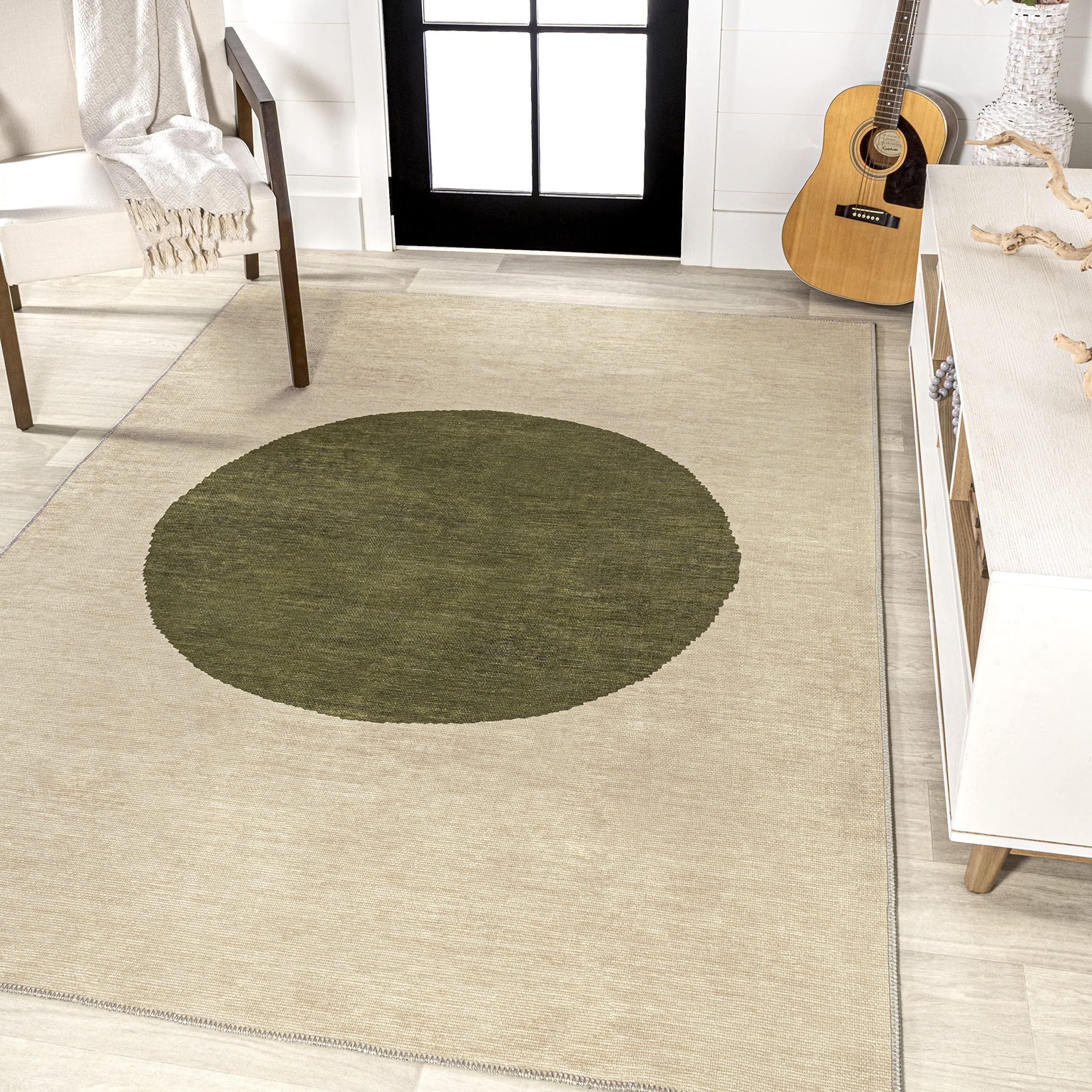 JONATHAN Y JONATHAN Y WSH113C-8 Cirkel Minimalist Geometric Dot Machine-Washable Indoor Area-Rug, Scandinavian, Modern, Bohemian Easy-Washing,Bedroom,Kitchen,Living Room,Non Shedding, Cream/Green, 8 X 10
