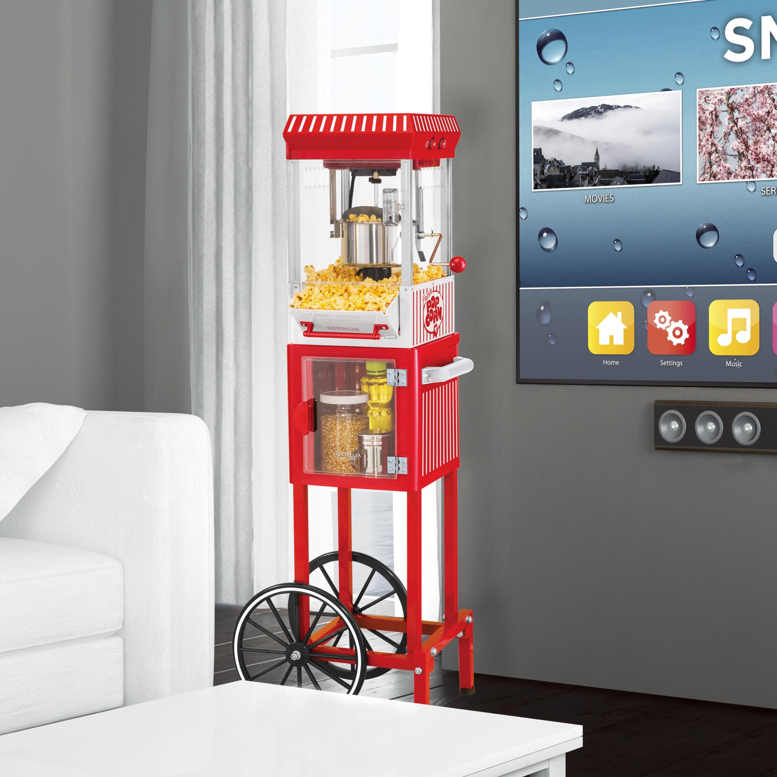 Nostalgia Nostalgia Popcorn Maker Machine - Professional Cart With 2.5 Oz Kettle Makes Up to 10 Cups - Vintage Popcorn Machine Movie Theater Style - Red & White