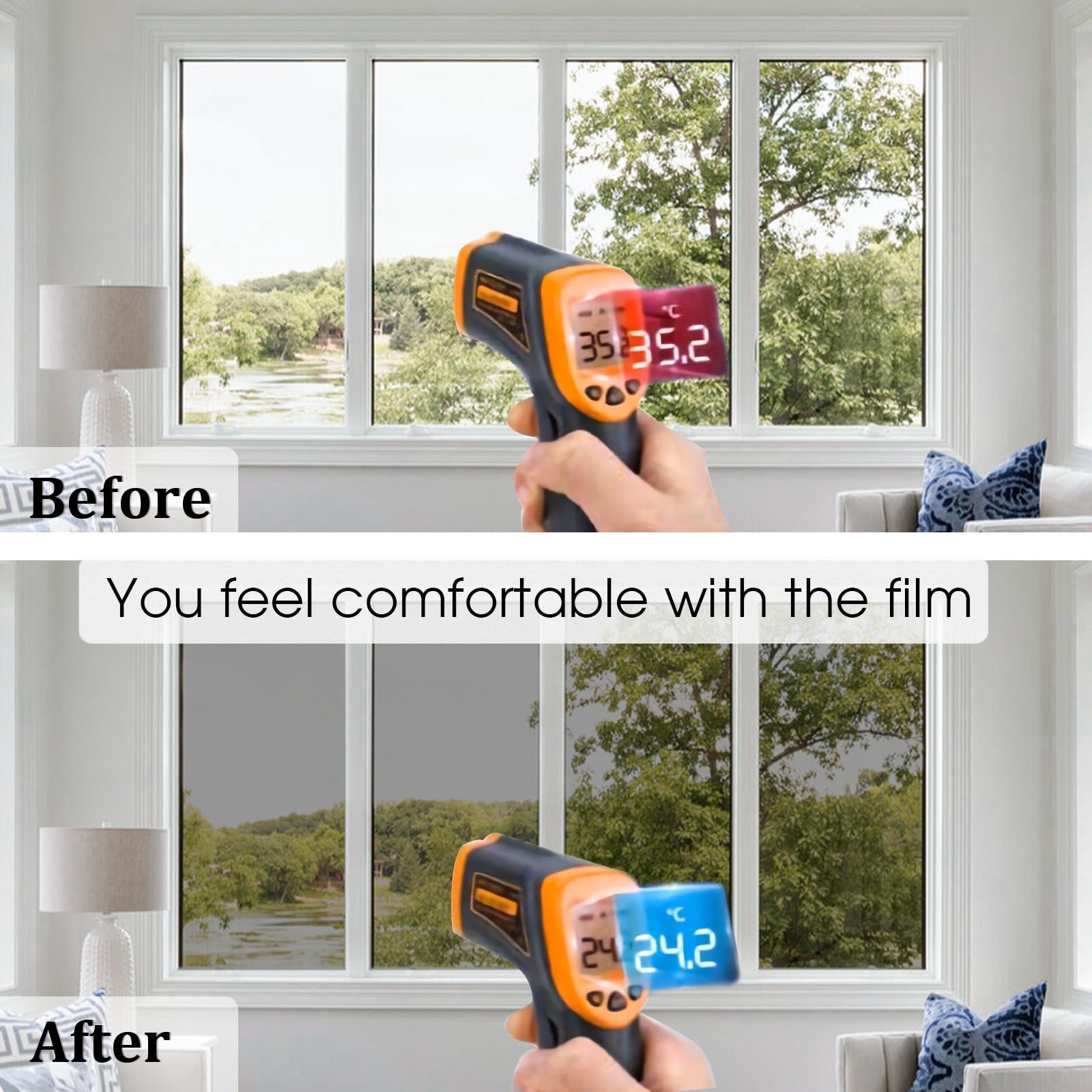 ColorfulHall ColorfulHall Window Film Heat Blocking 95% Window Privacy Film See Out not in Window Tint for Home, One Way Reflective Cling for Door Window Home Office(Silver 35.4X78.7 inch)
