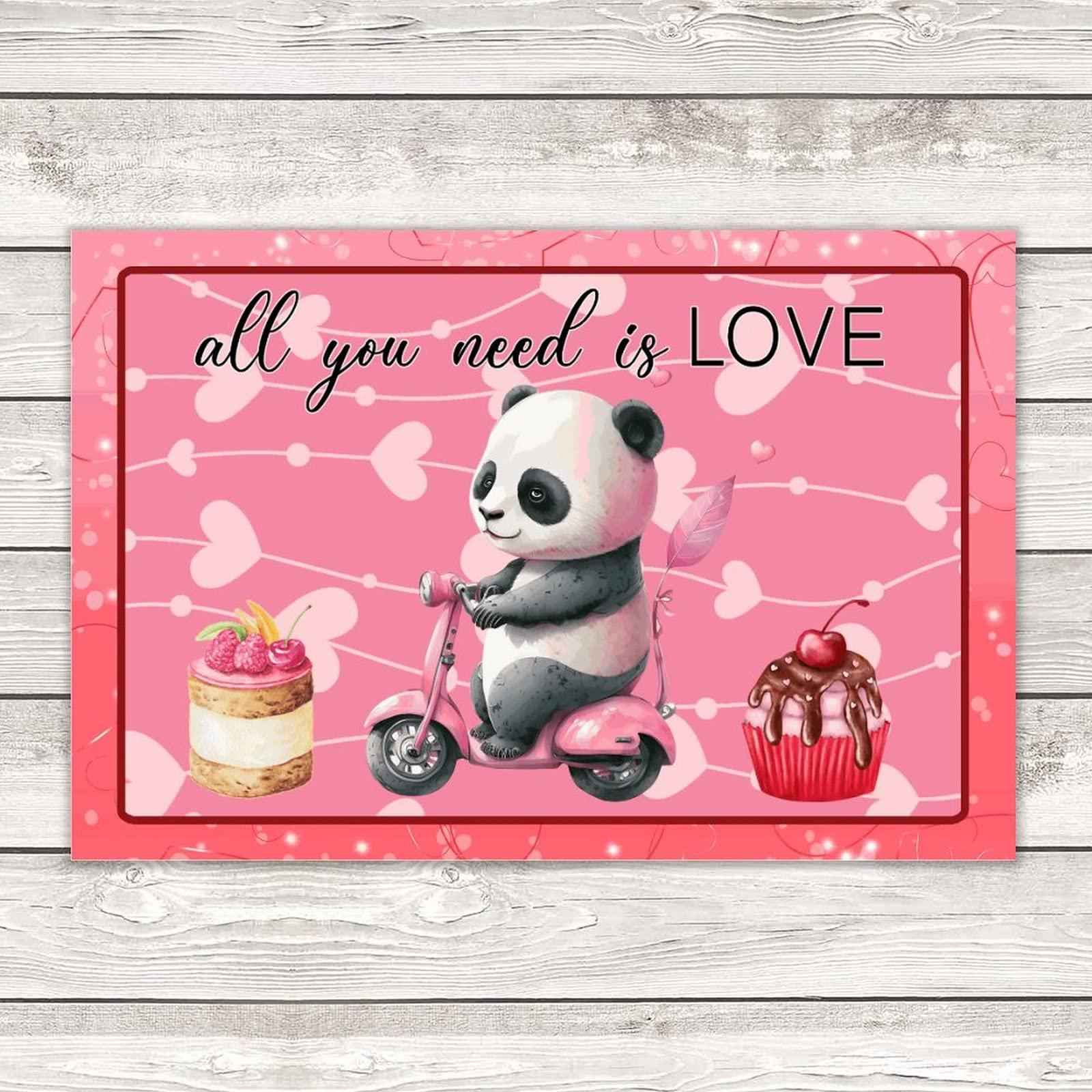Autravelco Cute Panda All You Need Is Love Valentine Primitive Decor Signs Rustic Wooden Signs Vertical Bear Lover Valentines Day Gifts Wall Art Wood Plaque Sign Home Decor for Home Front Porch 12x18 Inch