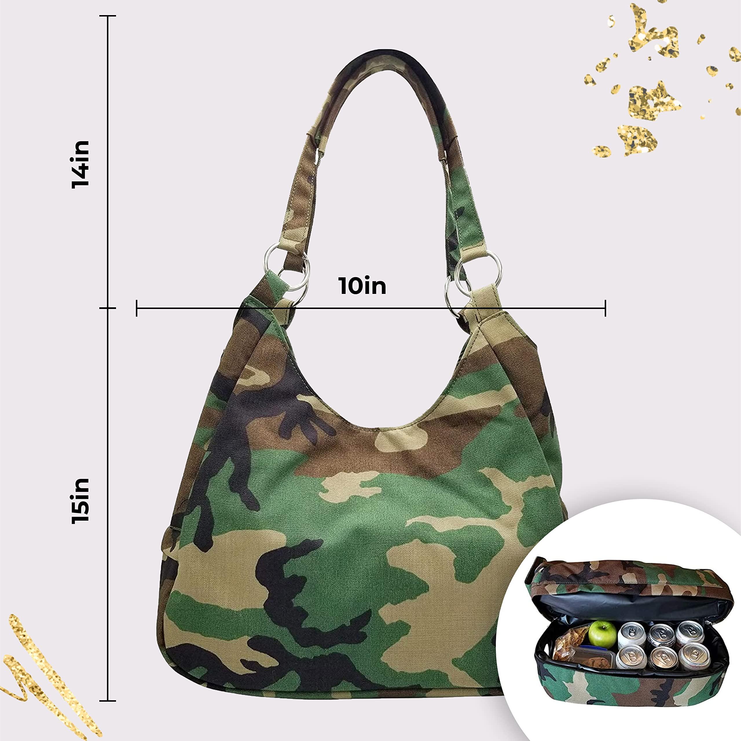 PortoVino PortoVino Swankey Camo Beverage Wine Tote with Hidden, Insulated Flask Compartment Wine Dispenser, Holds and Pours 4 bottle of Wine from Cooler! Perfect for Traveling, Concerts, Bachelorette Party!
