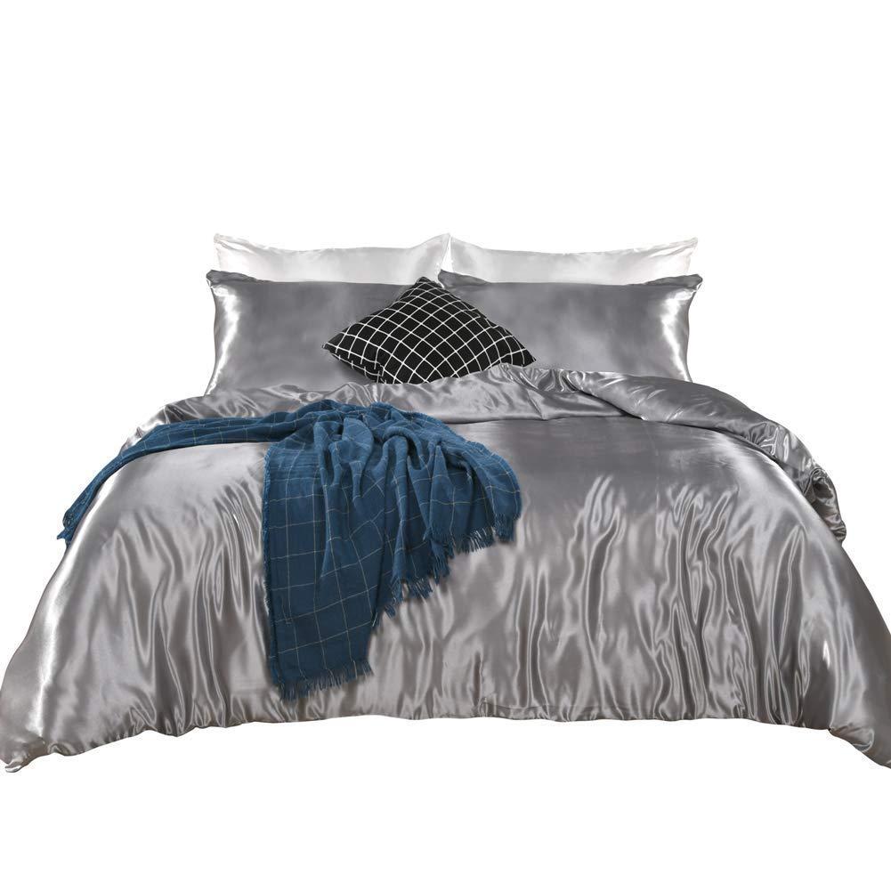 Cotton Home Depot Cotton Home Depot Ultra Soft Luxurious Satin Silk Comforter- 5 Piece Set Comforter Set (Comforter + 4 Pillow Cases) Bedding Set Silver, Full XL ( 88 x 90 ) Inches