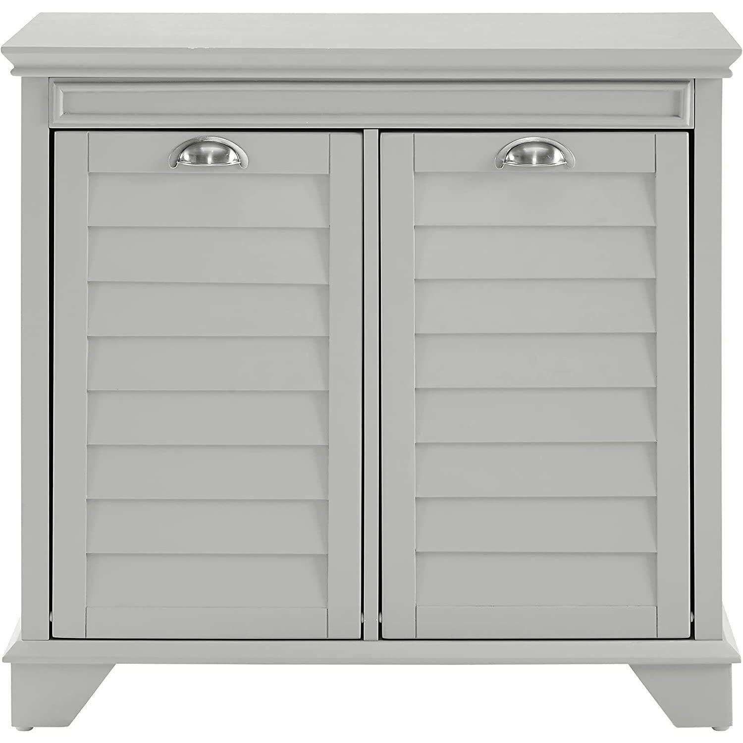 HomeStock HomeStock Classic Comfort Two-Compartment Tilt-Out Linen Hamper, Gray Finish, 31.13\" L x 14.13\" W x 29\" H, Coastal Cottage Design, Easy Assembly, Versatile Linen Hamper for Bedrooms