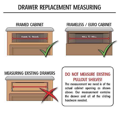 Shelves That Slide Sliding Pull-Out Shelf for Cabinets (Kitchen Cupboards, Pantry Drawers, Bathroom Storage) 2 3/8\" Tall - 3/4 Slides & Base Mounting - Custom Clear Opening Width & Depth: (26.750\" (3/4), 19.75\" (3/4))