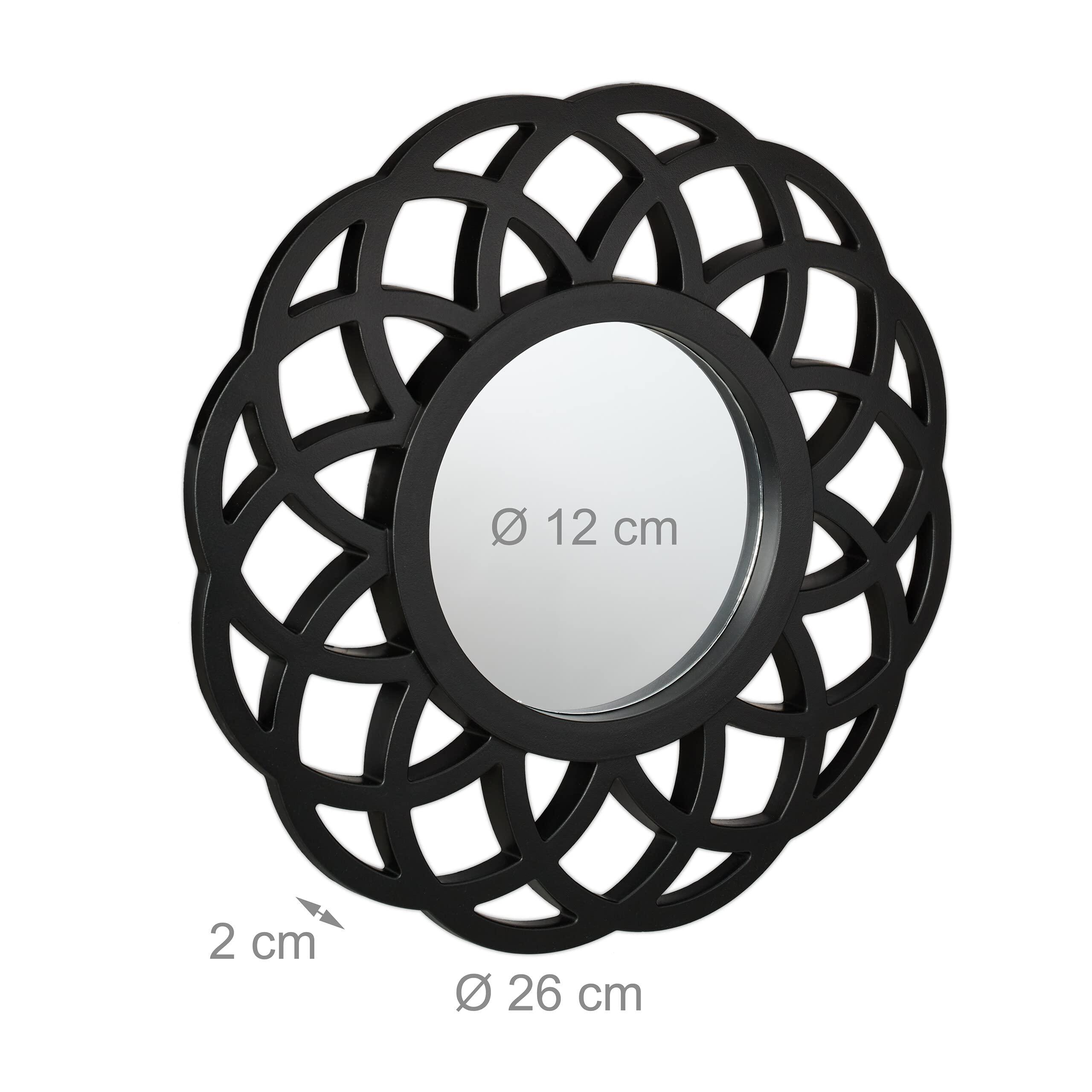 Relaxdays Relaxdays Set of 3 Mirrors, Round, Decorative, 26 cm, Wall Mounted, Plastic Frame, Lounge, Bedroom & Hallway, Black, Glass