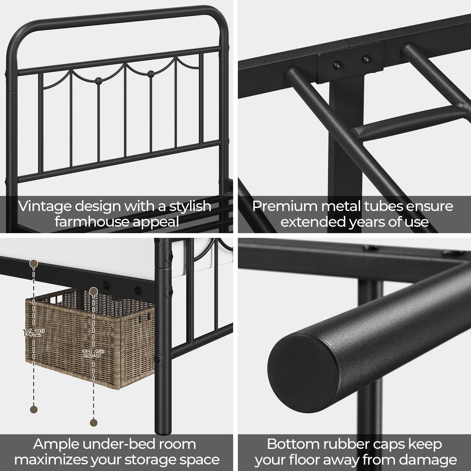 Yaheetech Yaheetech Twin Size Metal Bed Frames with Vintage Headboard and Footboard, Farmhouse Metal Platform Bed, Heavy Duty Steel Slat Support, Ample Under-Bed Storage, No Box Spring Needed, Black