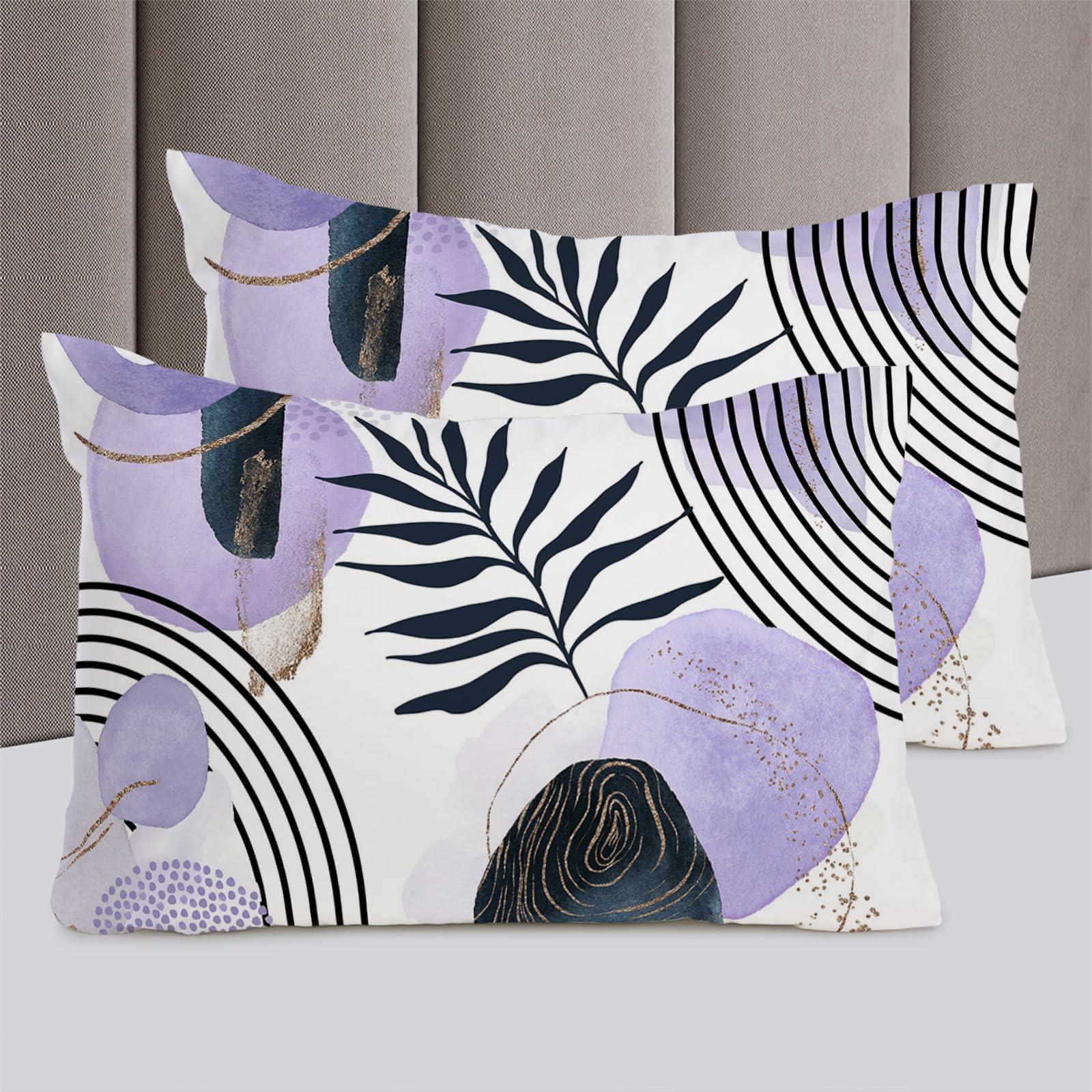 Debedcor Boho Tropical Leaves Duvet Cover Queen Size, Romantic Purple Abstract Art Neutral Comforter Cover with Zipper Closure, 3 Piece Bedding Sets 1 Duvet Cover 90x92 Inch and 2 Pillow Shams