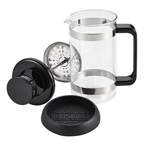 BonJour BonJour Coffee Borosilicate Glass French Press with Coaster & Scoop, 33.8-Ounce, Riviera, Black