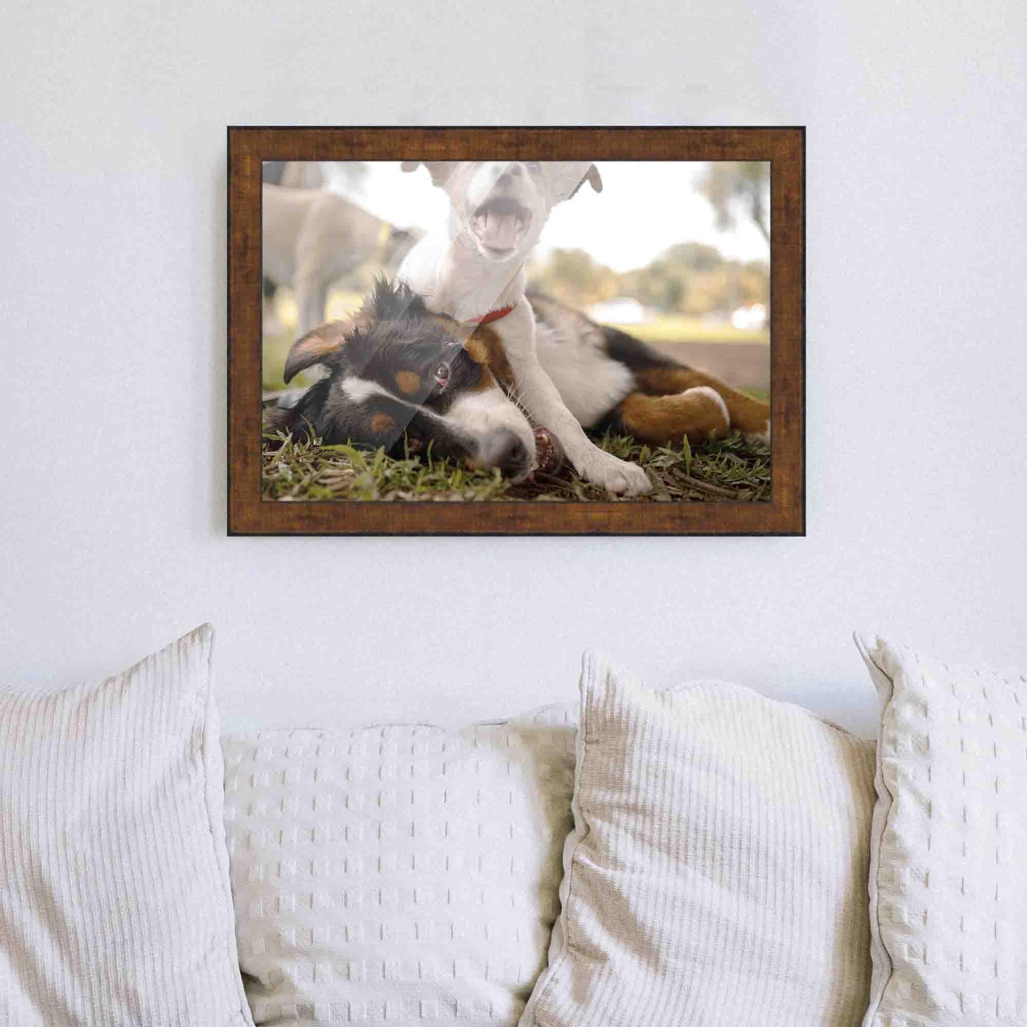 CustomPictureFrames.com 16x9 Frame Gold Brown Solid Wood Picture Frame Width 1.25 Inches | Interior Frame Depth 0.5 Inches | Complete with UV Acrylic, Foam Board Backing & Hanging Hardware
