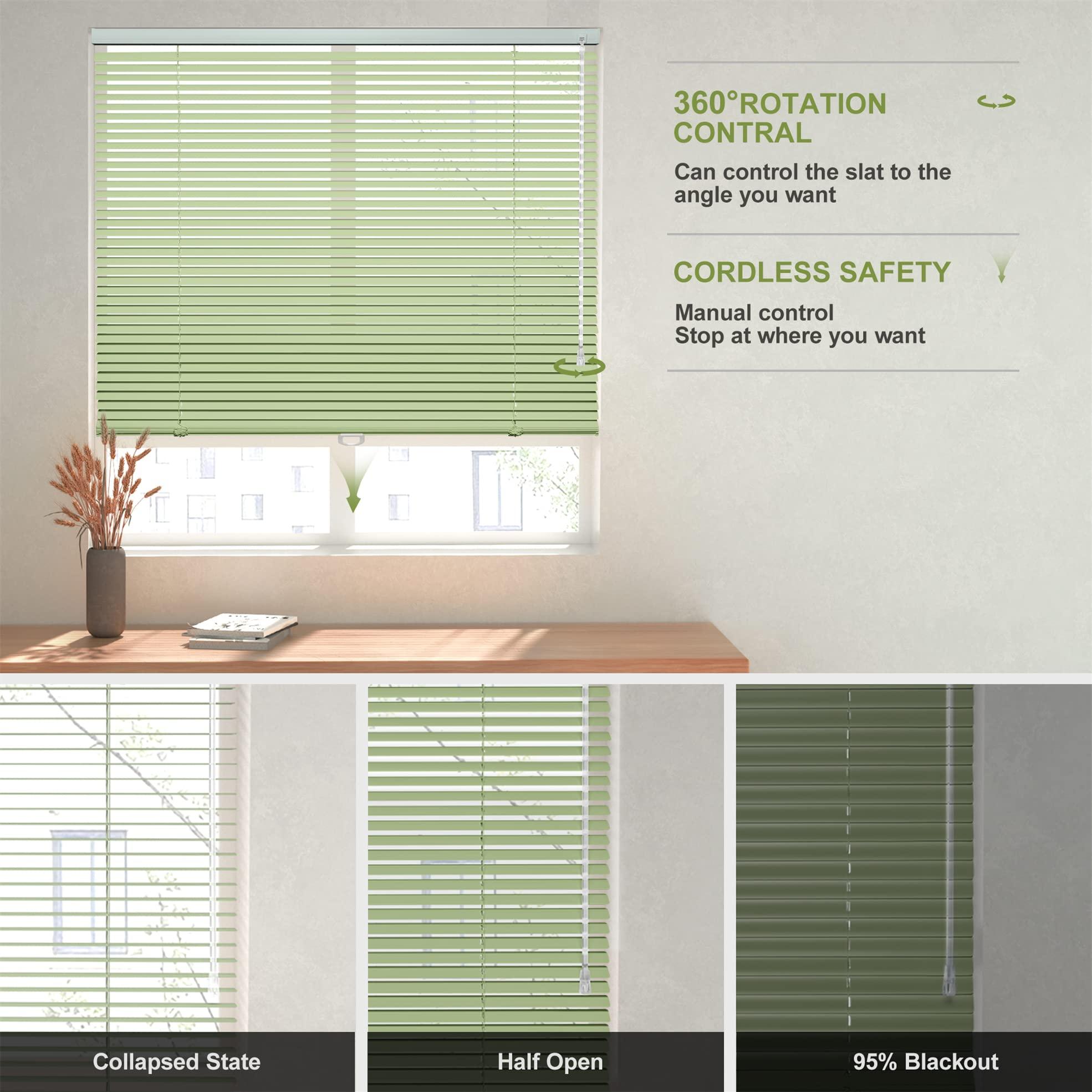 Sulugood Sulugood Aluminum 1" Cordless Horizontal Mini Blinds Window Shades Custom Room Darkening Blinds & Shades for Home Office Bathroom Living Room Fruit Green,44" W x 39" H