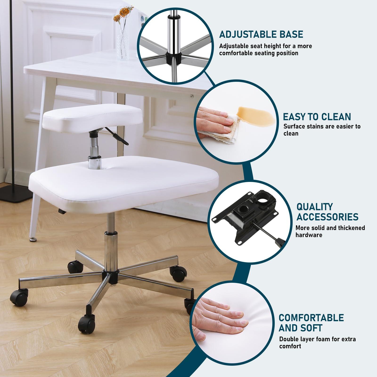 LHOOCX LHOOCX Meditation Chair Ergonomic Cross Legged Chair ADHD Chair with Wheels,Kneeling Chair for Office and Home,Yoga Chair ADHD Chairs for Adults(White)