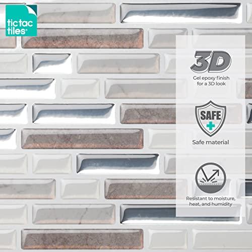 Tic Tac Tiles Tic Tac Tiles Peel and Stick Self Adhesive Removable Stick On Kitchen Backsplash Bathroom 3D Wall Tiles in Como Pebble (10 Sheets)