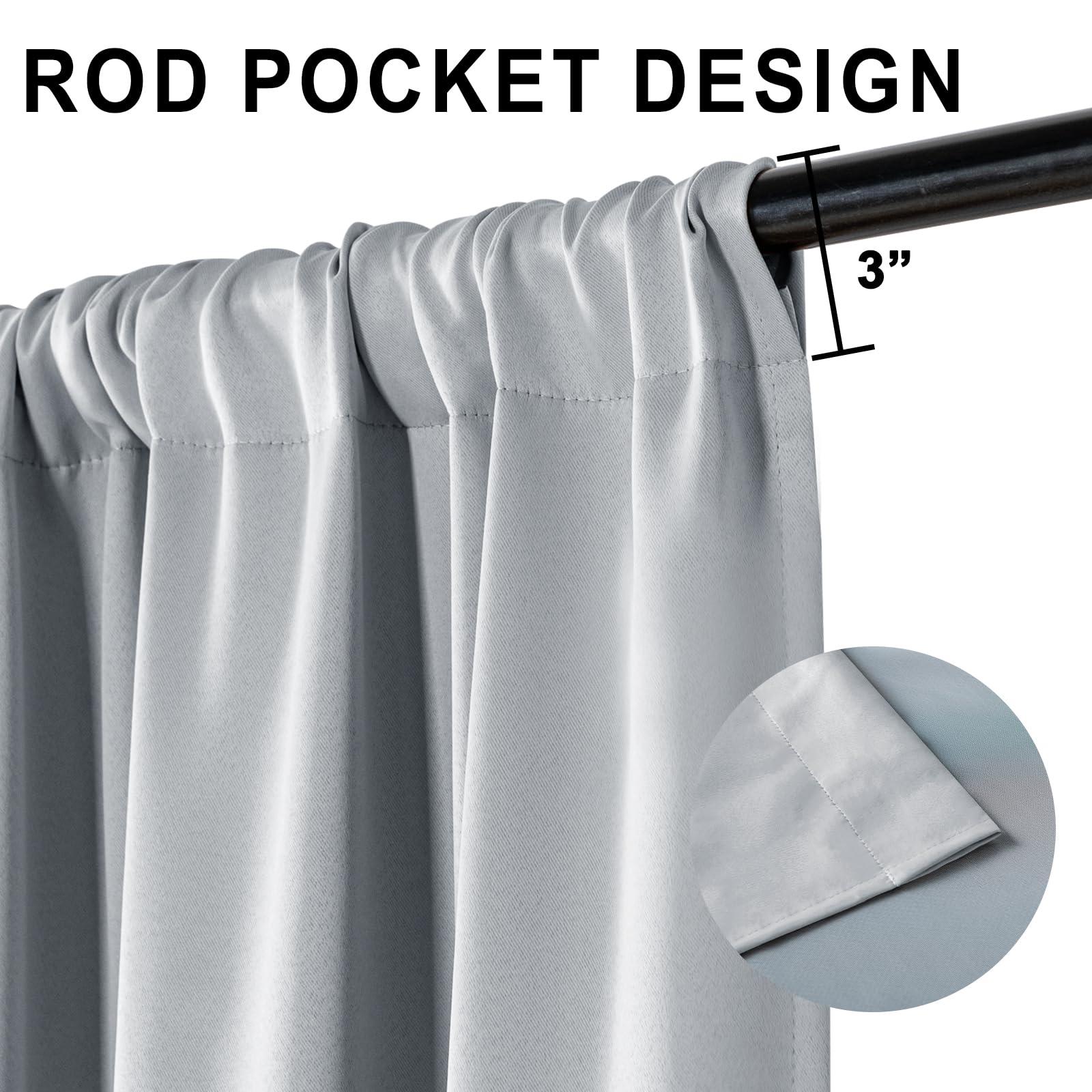 XWZO XWZO Full Shading Blackout Curtains 54 Inches Length with Tiebacks- Heat and Light Blocking Rod Pocket Window Drapes with Black Liner Backing for Bedroom/Kid\'s Room, Silver Grey, W52 x L54, Set of 2