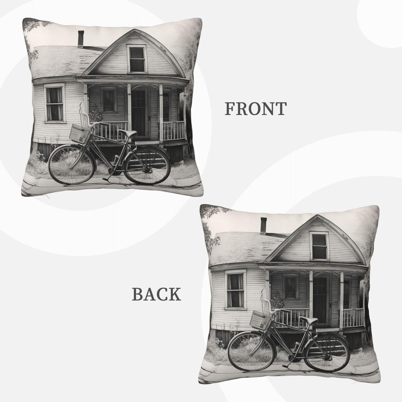 VTCTOASY VTCTOASY Decorative Throw Pillow Covers 20\"x20\" Square Pillow Covers Old Bicycle Throw Pillow Cover for Sofa Double Sided Plush Pillow Case Cushion Case for Living Room