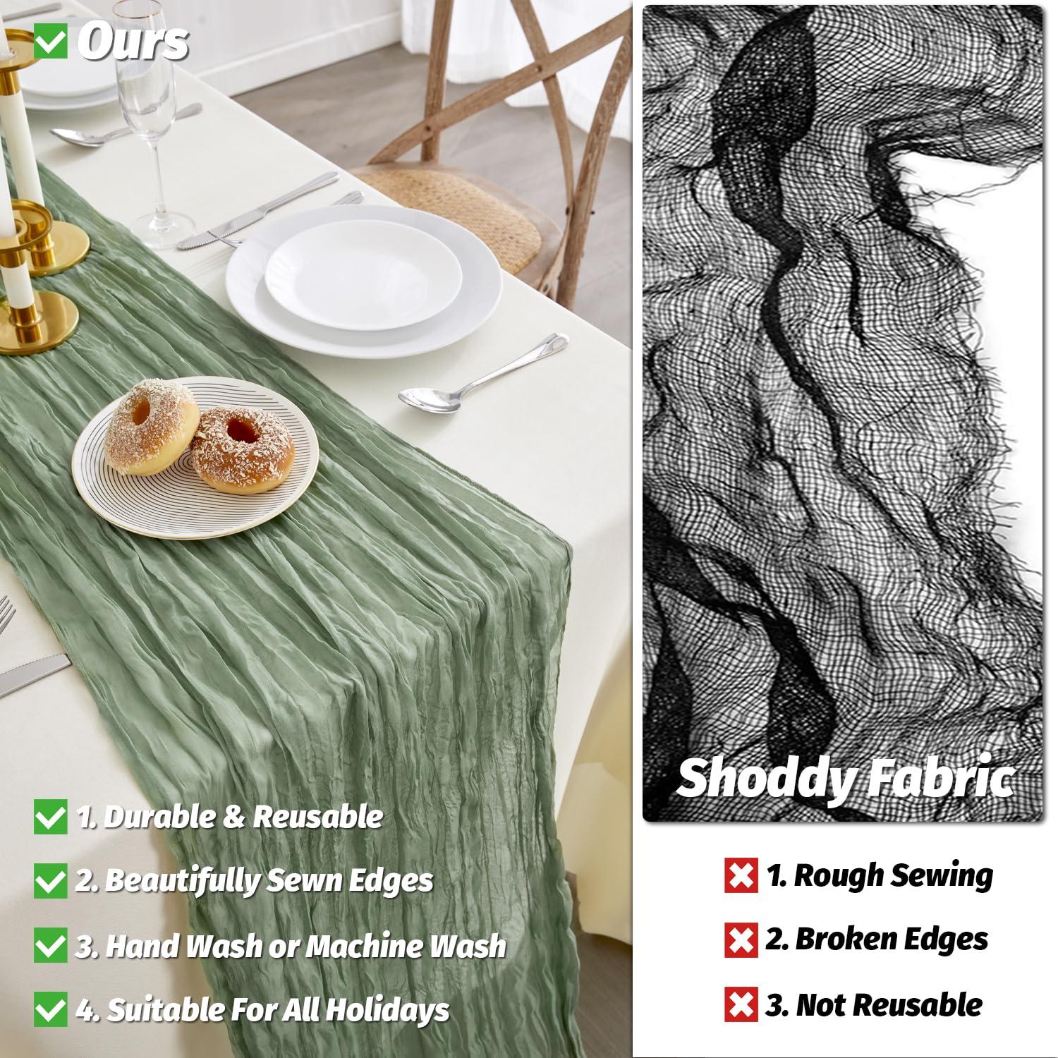 Nialnant Nialnant Sage Green Cheesecloth Table Runner 10 Ft, Sage Green Gauze Table Runner, Boho Table Runner for Party Wedding Baby Shower Holiday Decor Green Table Runner 120 Inches Long