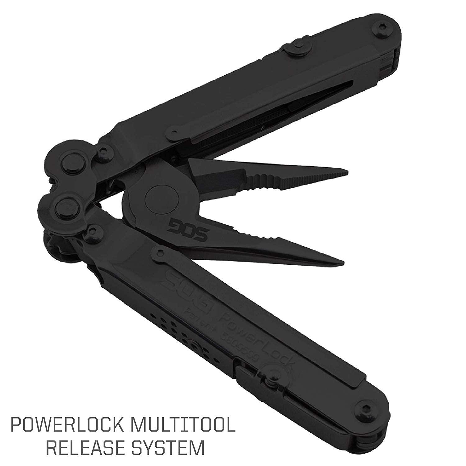 SOG SOG PowerLock Multi-Tool- Compound Leverage Technology with EOD Crimper Device, 420 Stainless Steel Body, 18 Lightweight Specialty Tools (B61N-CP) , Black