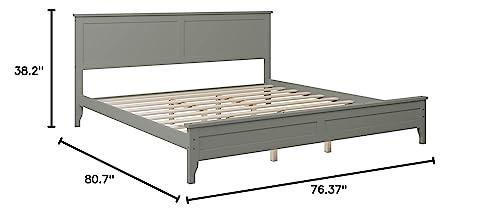 Voohek Solid Wood King Bed Frame, Platform Bed with Headboard, No Box Spring Needed, Removable Hardware, Tapered Wood Legs, Gray