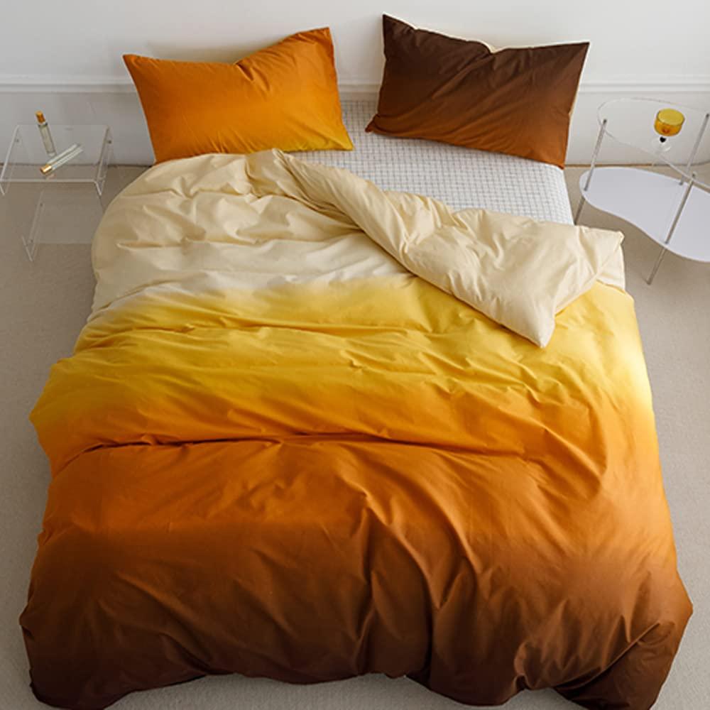 Pureant Pureant Orange Yellow Gradient Comforter Sets Queen Solid Yellow and Orange Bedding Comforters Cotton Women Girls Modern Orange Brown Gradient Soft Quilts Farmhouse Abstract Art Orange Blanket Warm
