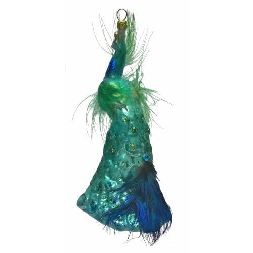 Pinnacle Peak Trading Company Peacock with Glitter and Feathers Polish Glass Christmas Ornament Bird Wildlife