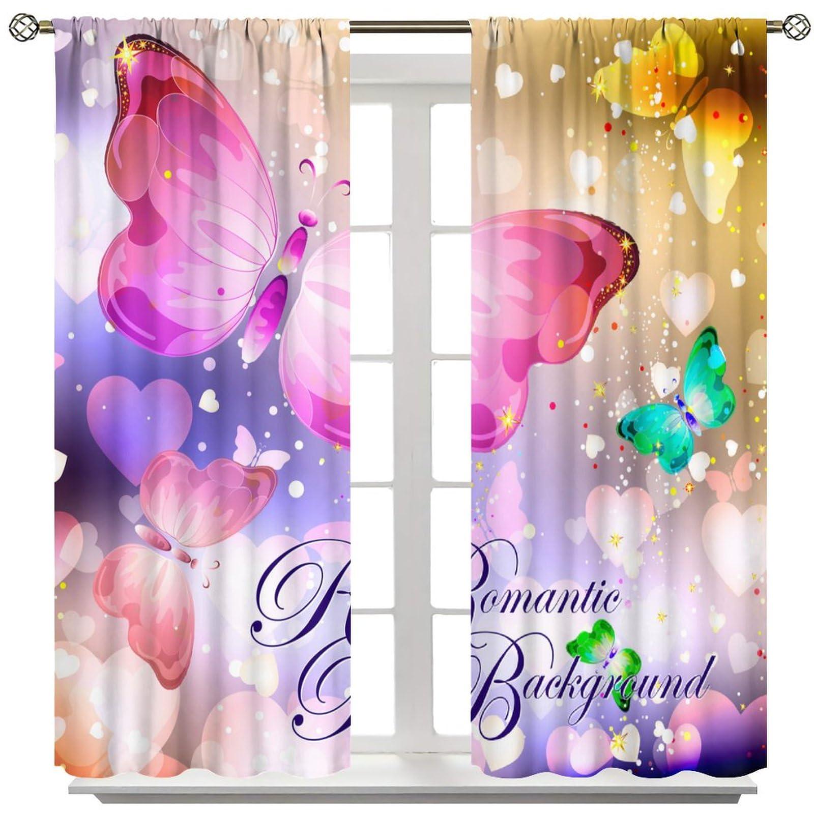 Focusbrite Dream Butterfly Curtains Colourful Butterfly Girl Bedroom Decor Privacy Curtains Decorations Romantic Theme Atmosphere Suitable for Bedroom Living Room Set 2 Panels,42x45 Inches