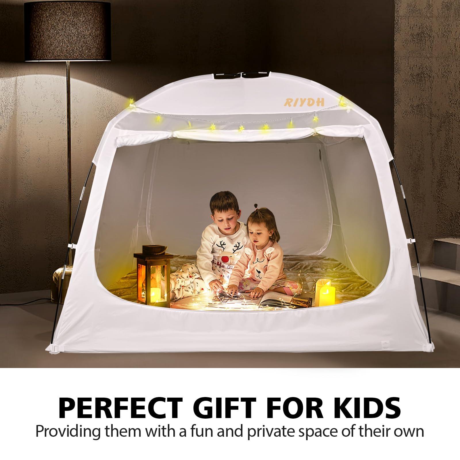 RIYDH RIYDH Bed Tent Bed Canopy Queen Size for Adult and Kids - Portable Sleeping Tents Indoor Dream Tents 70% Blackout with String Light 3 Doors Breathable Privacy Space Tents
