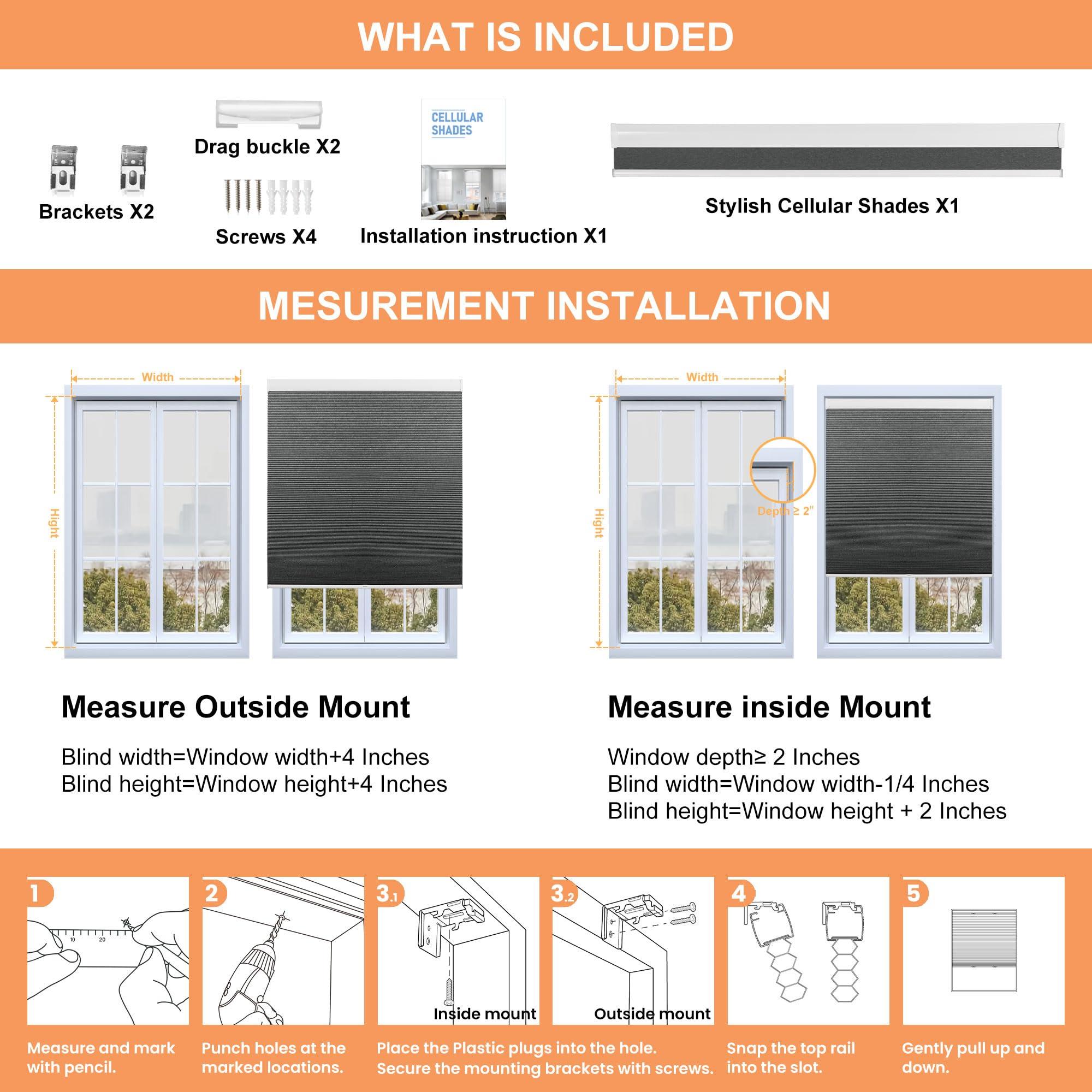 BERISSA BERISSA Blackout Cellular Window Shades Cordless Honeycomb Blinds for Windows, Stripe Jacquard Fabric Cellular Blinds Noise Reduction Thermal Insulated Pull Down Shades for Home(37.5"W x 56"H)Brown